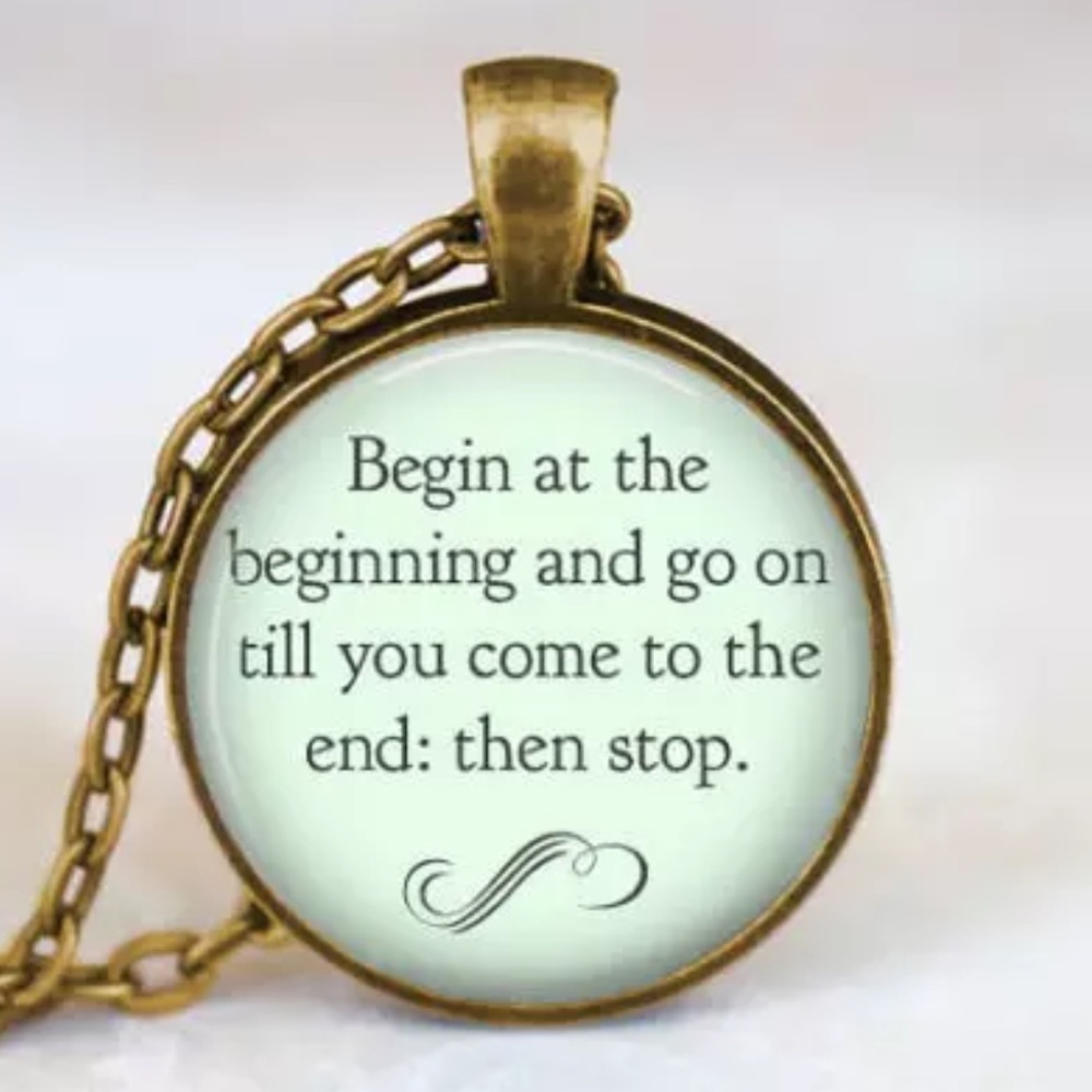Alice in Wonderland Glass and Bronze Necklace